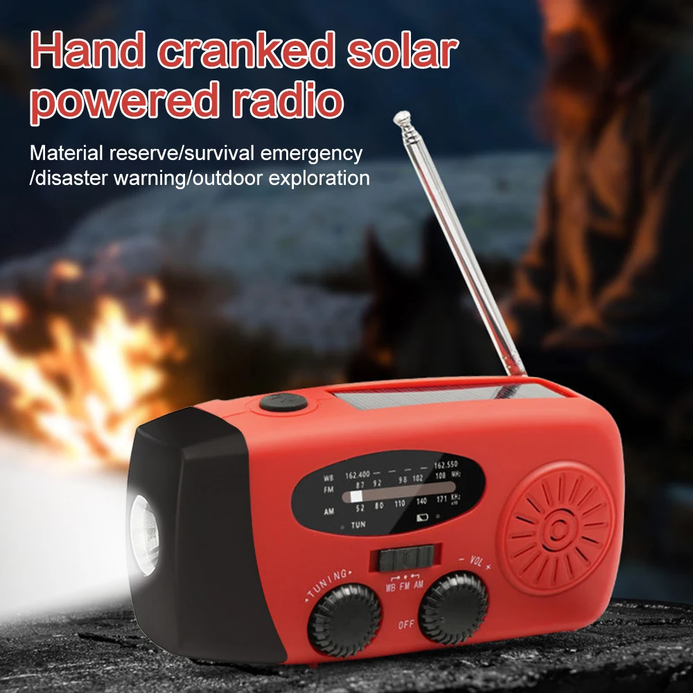 AM/FM/ WB Weather Pocket Flashlight Radio Portable Solar SOS LED Emergency Solar Radio Hand Radio For Camping Emergency  2000Mah