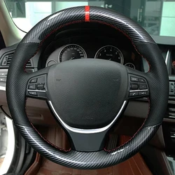 Custom Car Steering Wheel Braid Cover Carbon Fiber Genuine Leather 100% Fit For BMW F10 2014 520i 528i 730Li 740Li 750Li