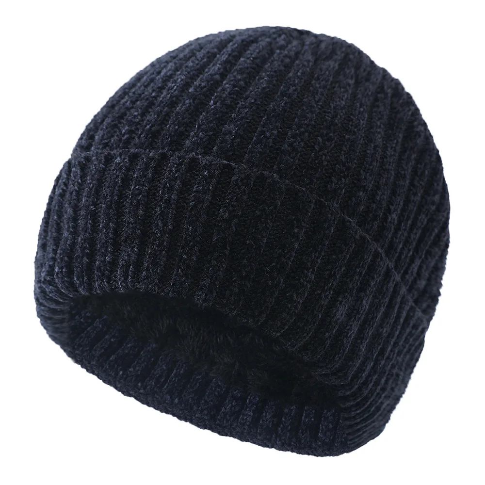 Winter Beanies Men Knitted Plush Thick Warm Stocking Hats Women Brimless Hedging Cap Solid Color Skull Cap Cuffed Plain Hat