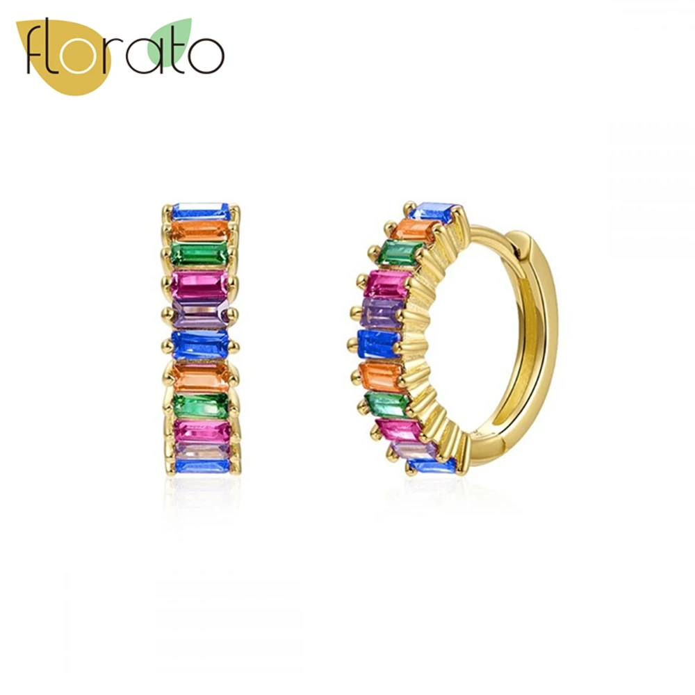 925 Sterling Silver Needle Exquisite Retro Gold Hoop  Earrings Colorful Zircon Luxurious Perforated Women's Jewelry Party Gift