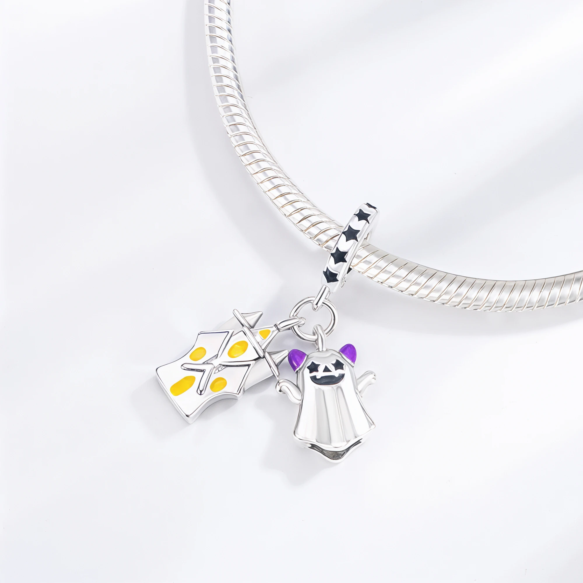 Pan Charms Original Ghost & Castles Dangle Charm Bracelet Pendant Jewelry Halloween Gift