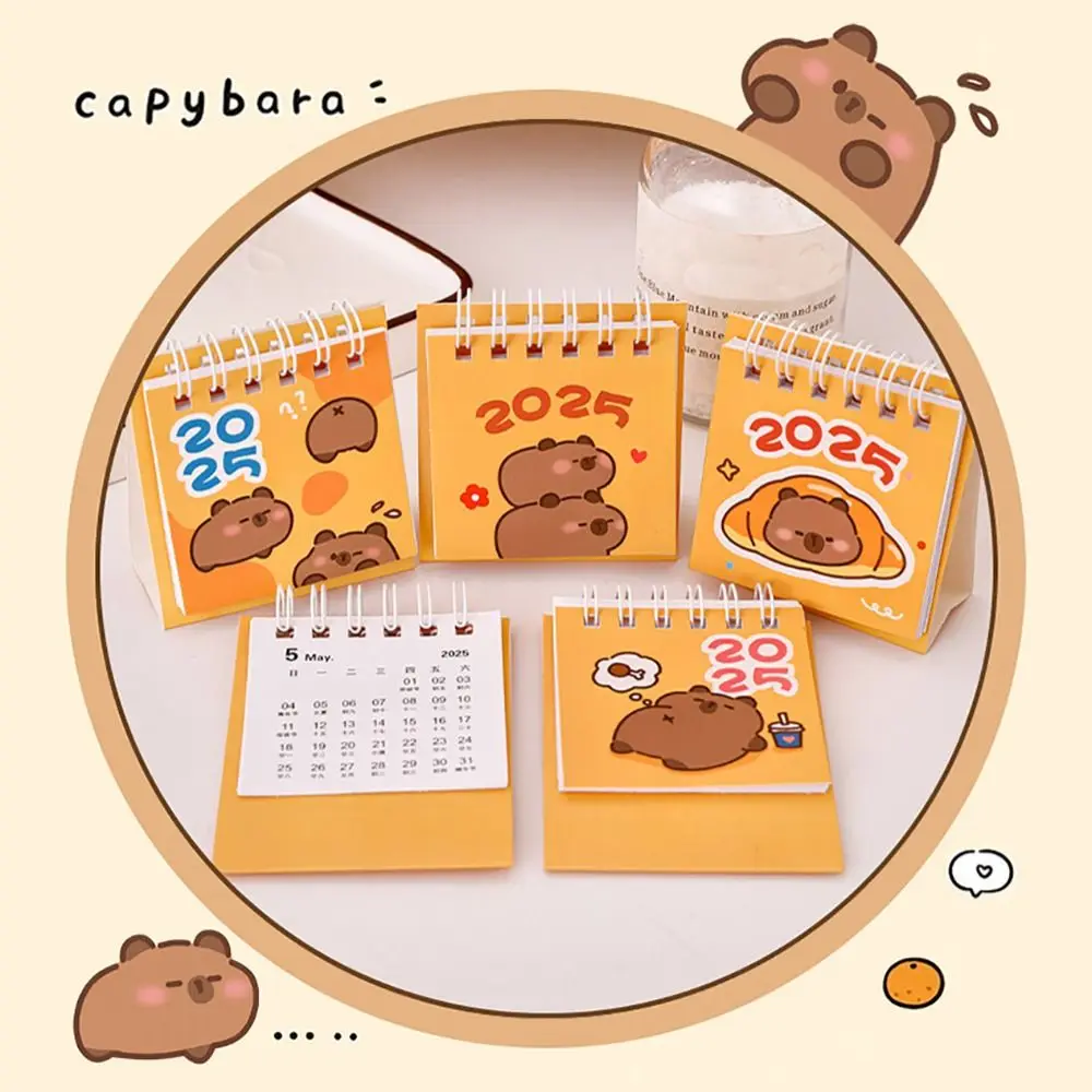 High-quality Cartoon Capybara 2025 Calendar Standing Flip Mini Desktop Calendar Itinerary Note School