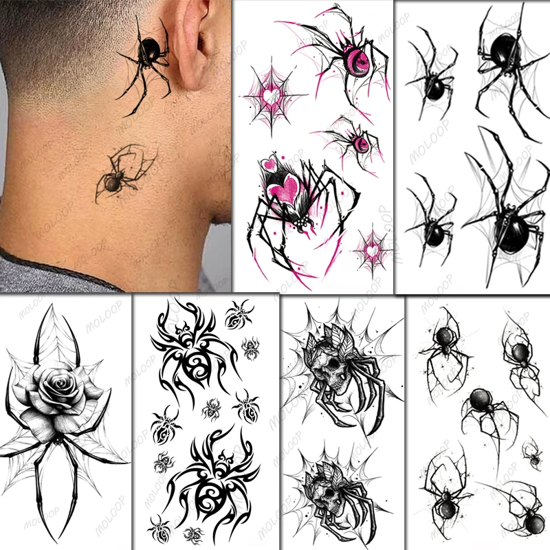 Tatouage Autocollant Temporaire Étanche pour Homme et Femme, Araignée, Loup, Oiseau, Chat, Scorpion, Faux Tatouage Flash, Bras, Poitrine, Cou, Art