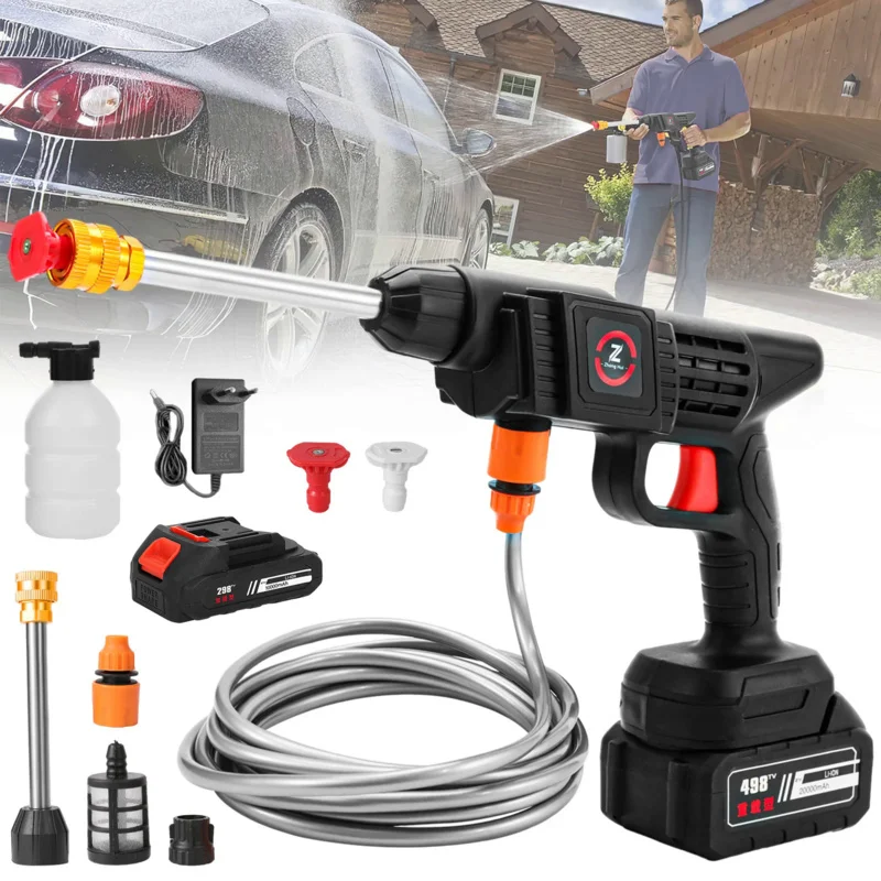 

Portable Wireless high pressure water gun for cleaning car washing machine garden watering hose nozzle sprinkler foam water