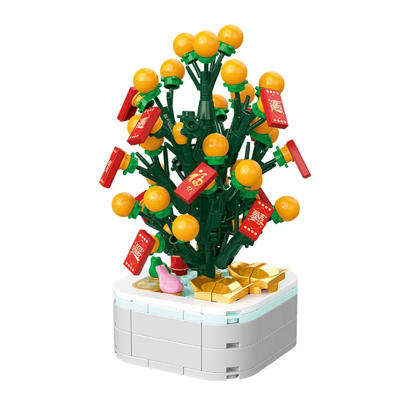 1pc Assembly Of Orange Tree Potted Plant Building Block Decorations, Assembly Toys New Year Gifts