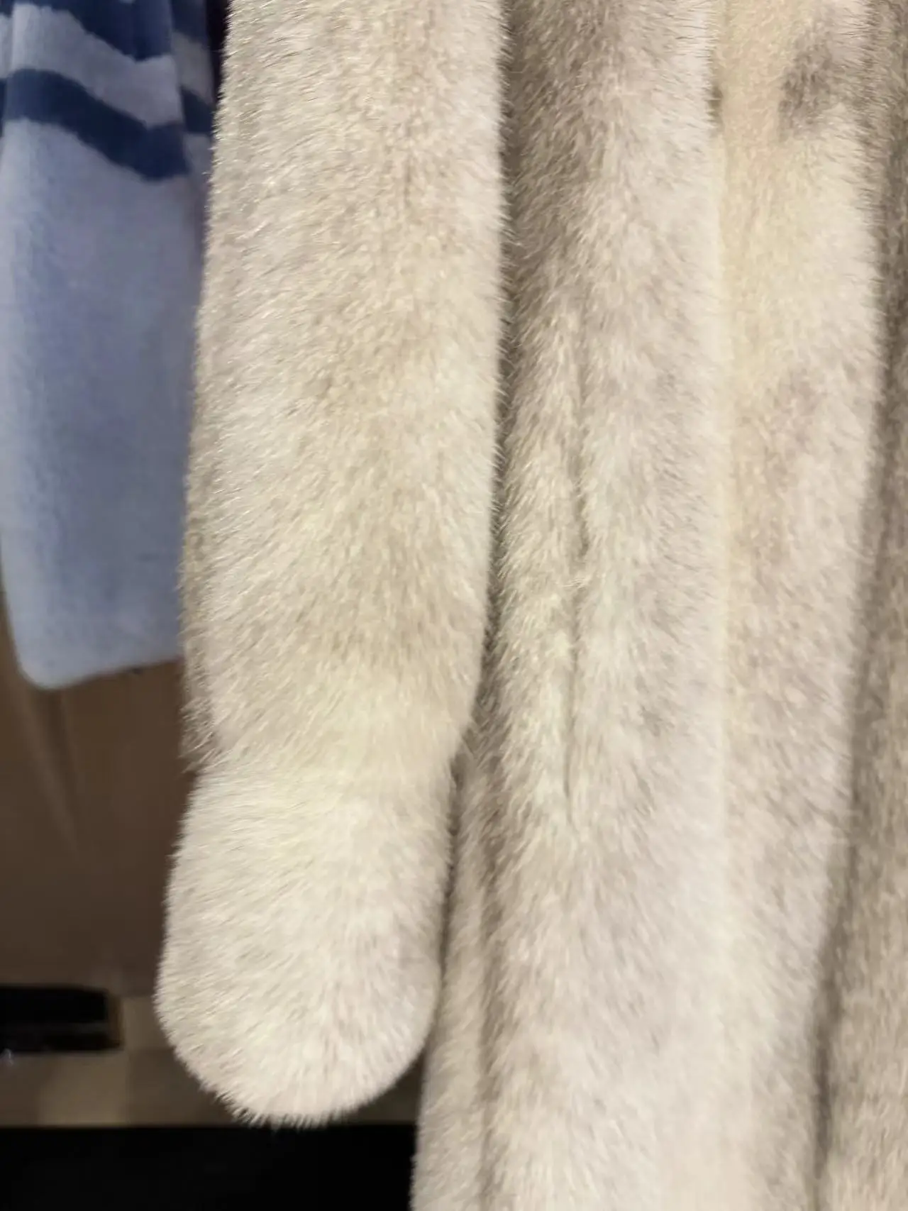 luxury import real natural mink fur coat long with big hood light grey color silver blue cross women beautifu fur coat