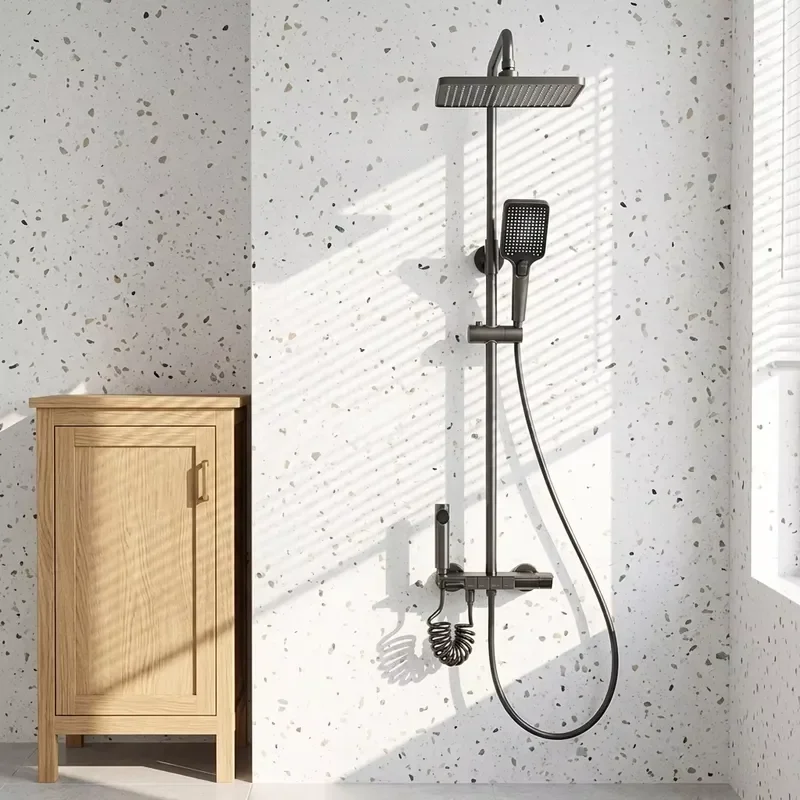 Multifunctional Brass Rain Shower Set Slide Bar Wall Mount Ceramic Valve Core Modern Design Hotel Apartment Bathrooms