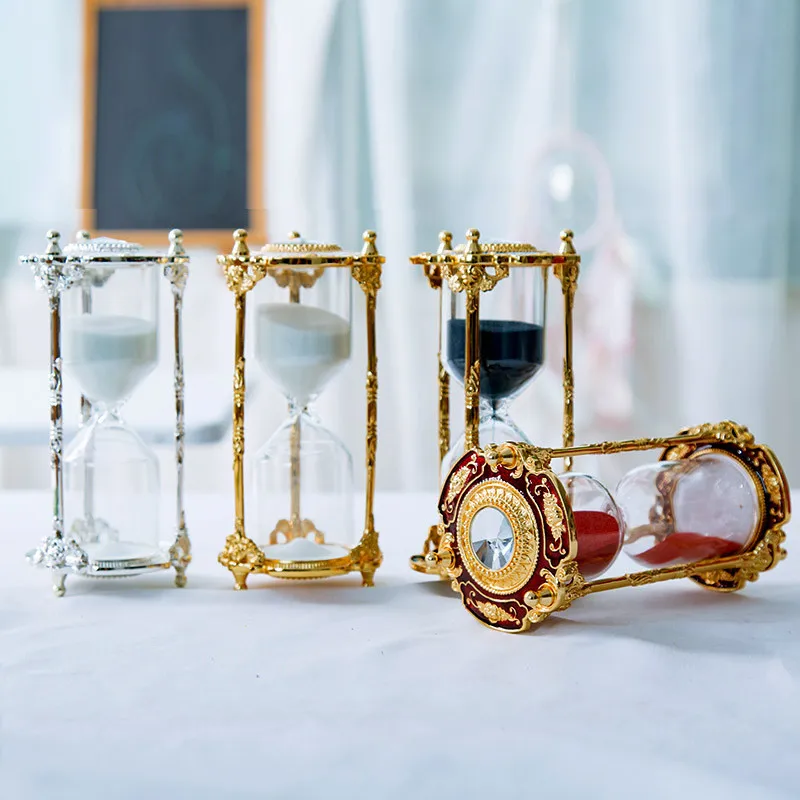 Hourglasses Sand Timer 15 Minutes Vintage Sand Clock Hourglasses Antique Zinc Alloy Sandglass Timer with White Red Sand