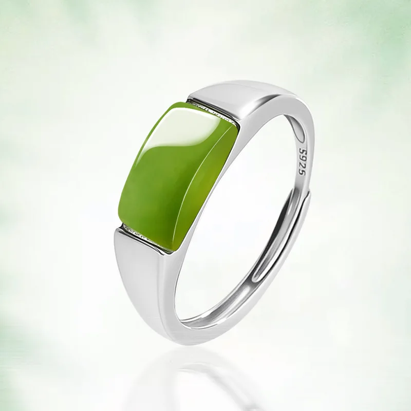 Natural Old Hotan Jade Jasper Saddle Ring S925 Silver Set Women's Gifts Fashion Jewelry Direct Wholesale Drop Shipping