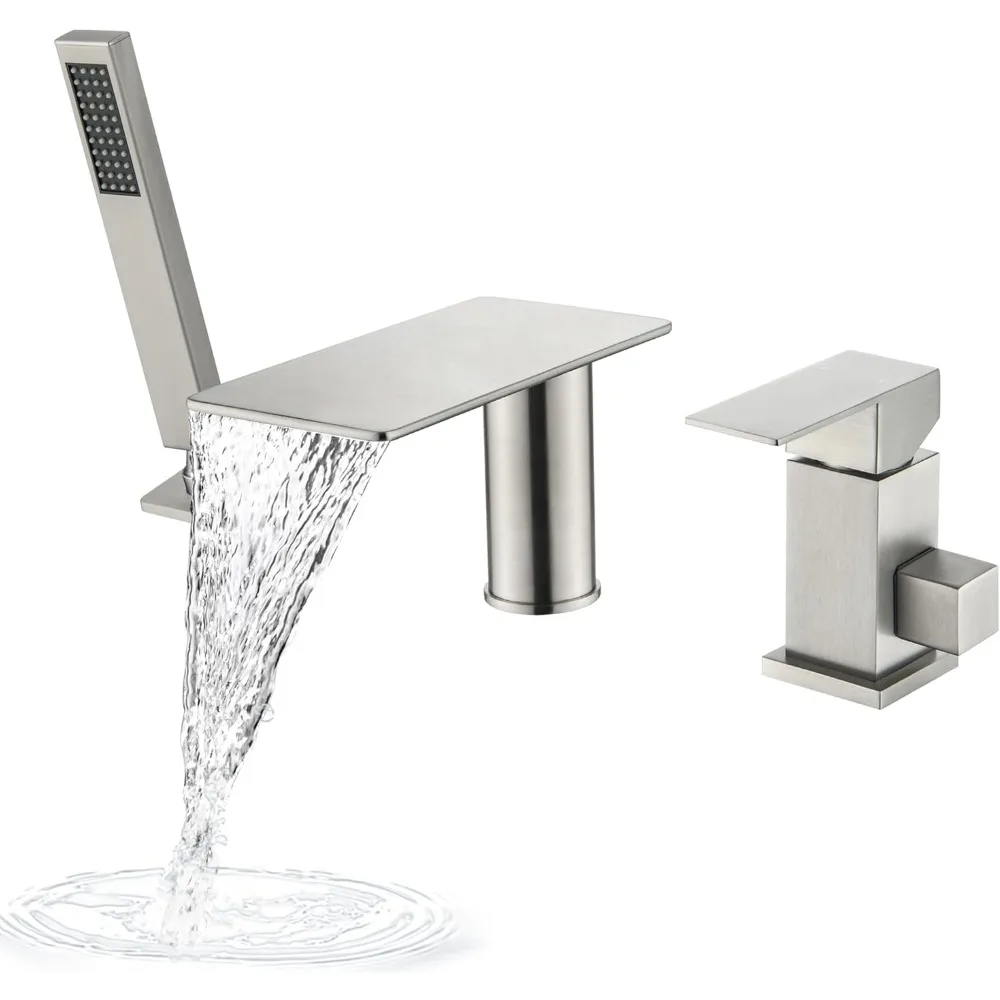 

Single Handle Deck-Mounted High Flow Roman Tub Faucet with Sprayer for Three Hole Installation