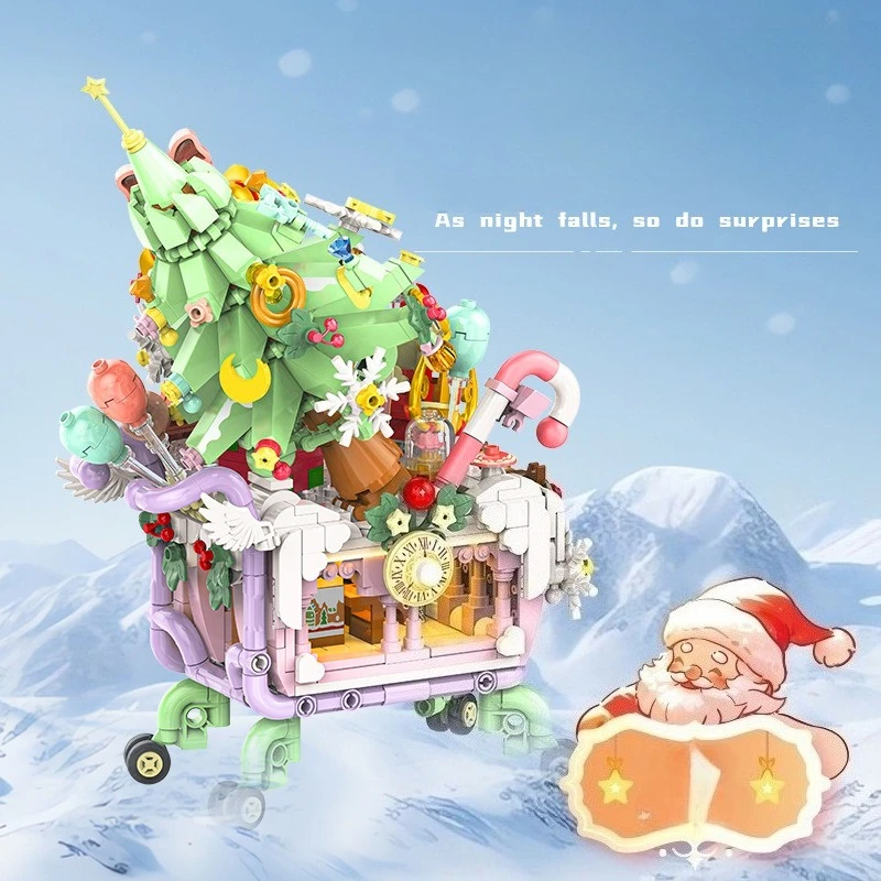 

MOC Santa Claus Carriage Shopping Cart Building Blocks Set Christmas Winter Tree Idea Toys Kids Birthday Xmas Anniversary Gifts