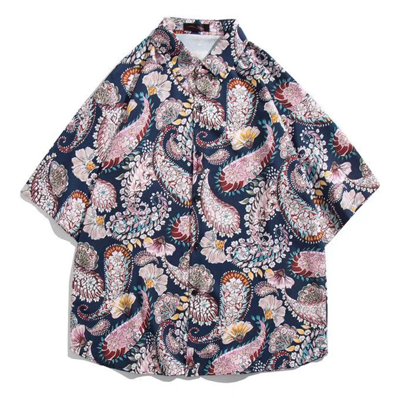 2022 Lapel short sleeve casual shirt fashion summer flower men's Short Sleeve Shirt Men's casual flower shirt