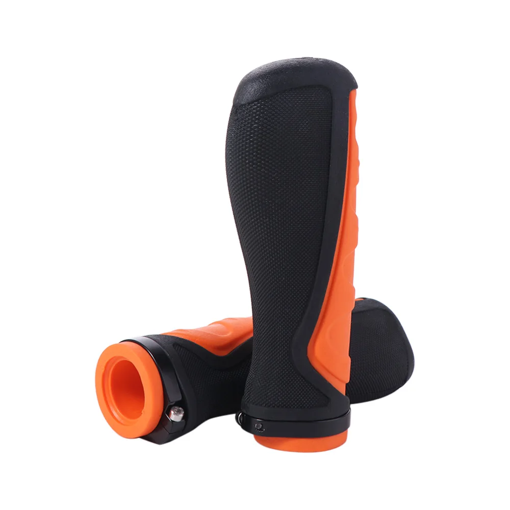 

Anti Slip Cycling Handle Grips Orange Black Soft Rubber Bicycle Handlebar Lock Design Shockproof Electric Scooter Handlebar