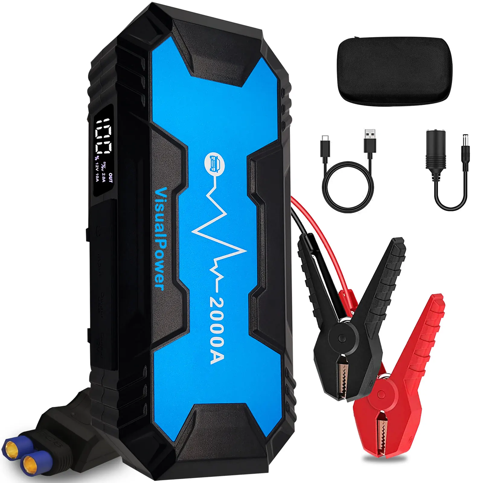 COSSIFTW 12V Booster Power Pack 2000A Jump Starter  EC8 Jumper Clamp For 6.0L Gasoline And 8.0L Diesel Vehicles