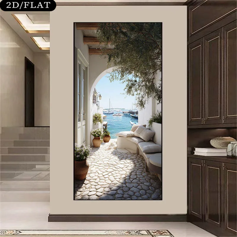 Frameless Canvas Wall Art Featuring a Mediterranean Sea View, Perfect for Modern Home Decor in Living Rooms, Bedrooms, Hallways,