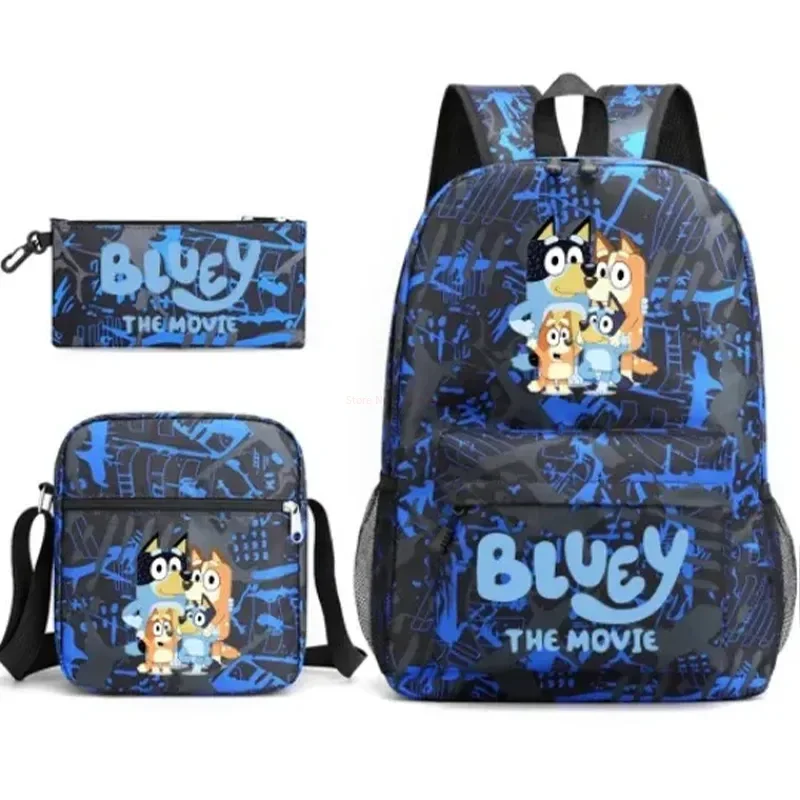 

Сумка из трех предметов с мультипликационным принтом Bluey, модная Милая удобная сумка для девушек, модный ранец для ноутбука с граффити для туризма и колледжа