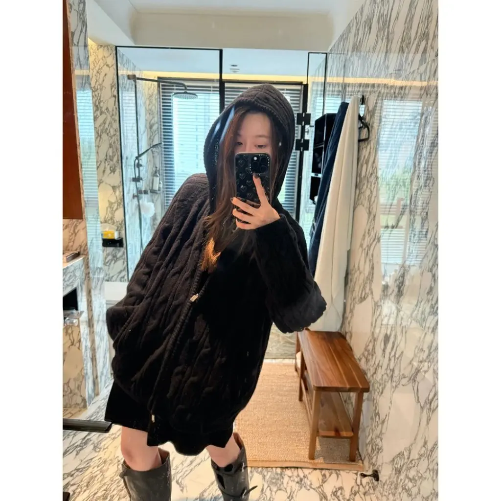 

Женский очаровательный свитер с капюшоном в стиле Old Money, кардиган, повседневная модная куртка 2810 Xzz