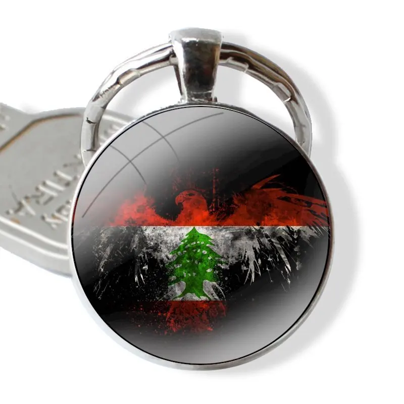 Glass Metal Pendant Key Chain Classic Men Women Key Ring Accessories Jewelry Gifts Lebanon Flag