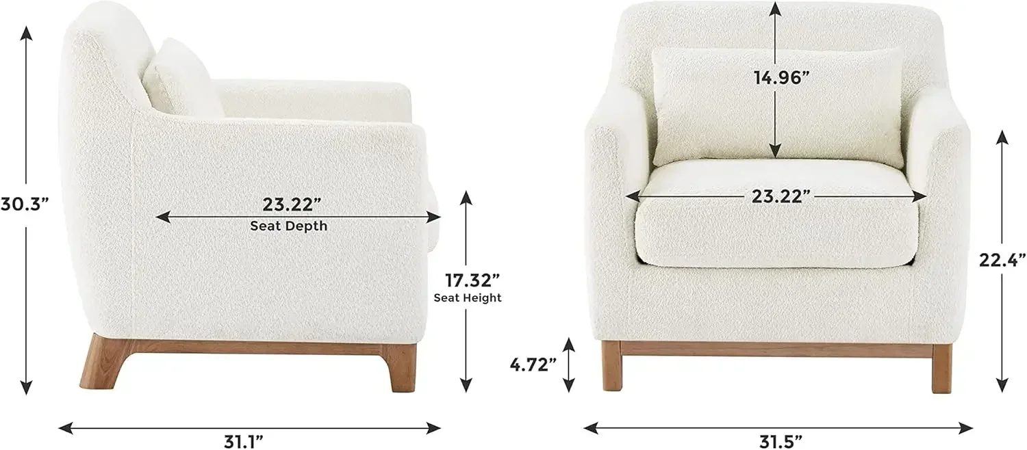 Deep Accent Chair, Fabric Upholstered Comfy Reading Armchair for Living Room, Bedroom Single Seat Sofa Chair with Wood Base, Lam