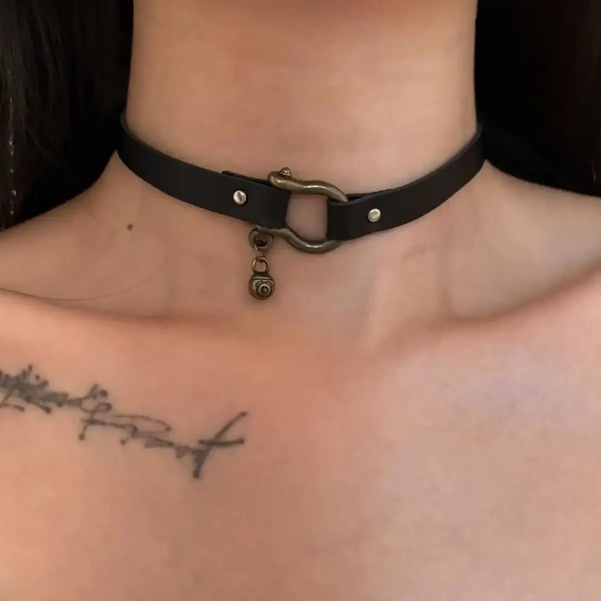 Punk Darkness Hottie Fashion All-match Niche design sense Sweet Cool Individuality Leather Collarbone chain Pendant Choker