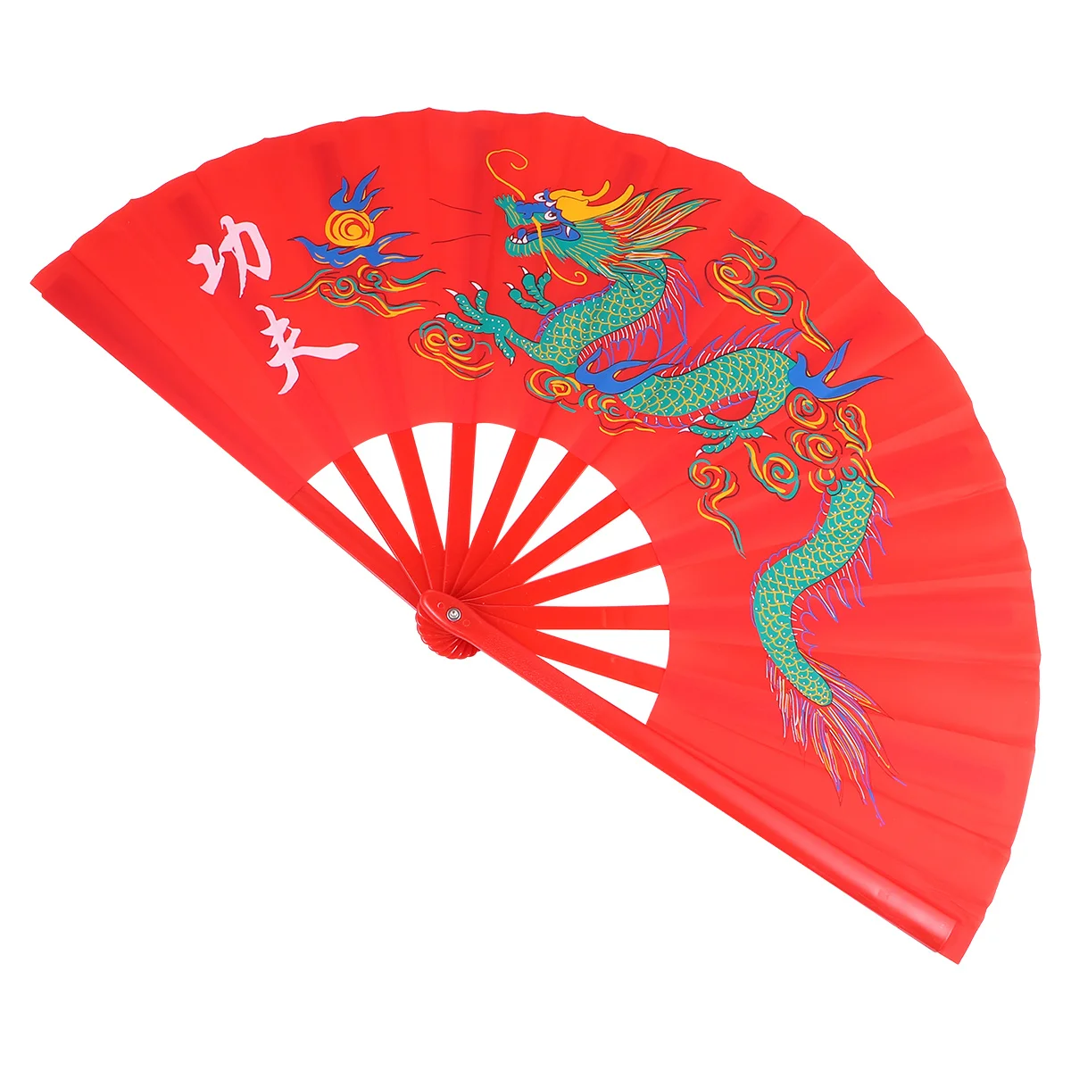 DONFAMDS مروحة التنين الملونة البلاستيك الأحمر الصينية الكونغ فو فنون الدفاع عن النفس مرحلة الأداء الدعامة 64 سنتيمتر x 34 سنتيمتر #6