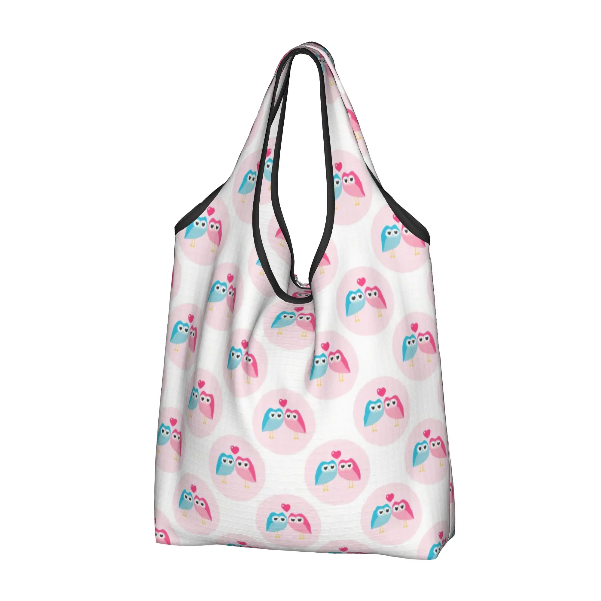 Funny Colourful Creative Owl Printed  Groceries Shopping Bag Custom Shopper Shoulder Tote Bags Large Capacity Portable  Handbag