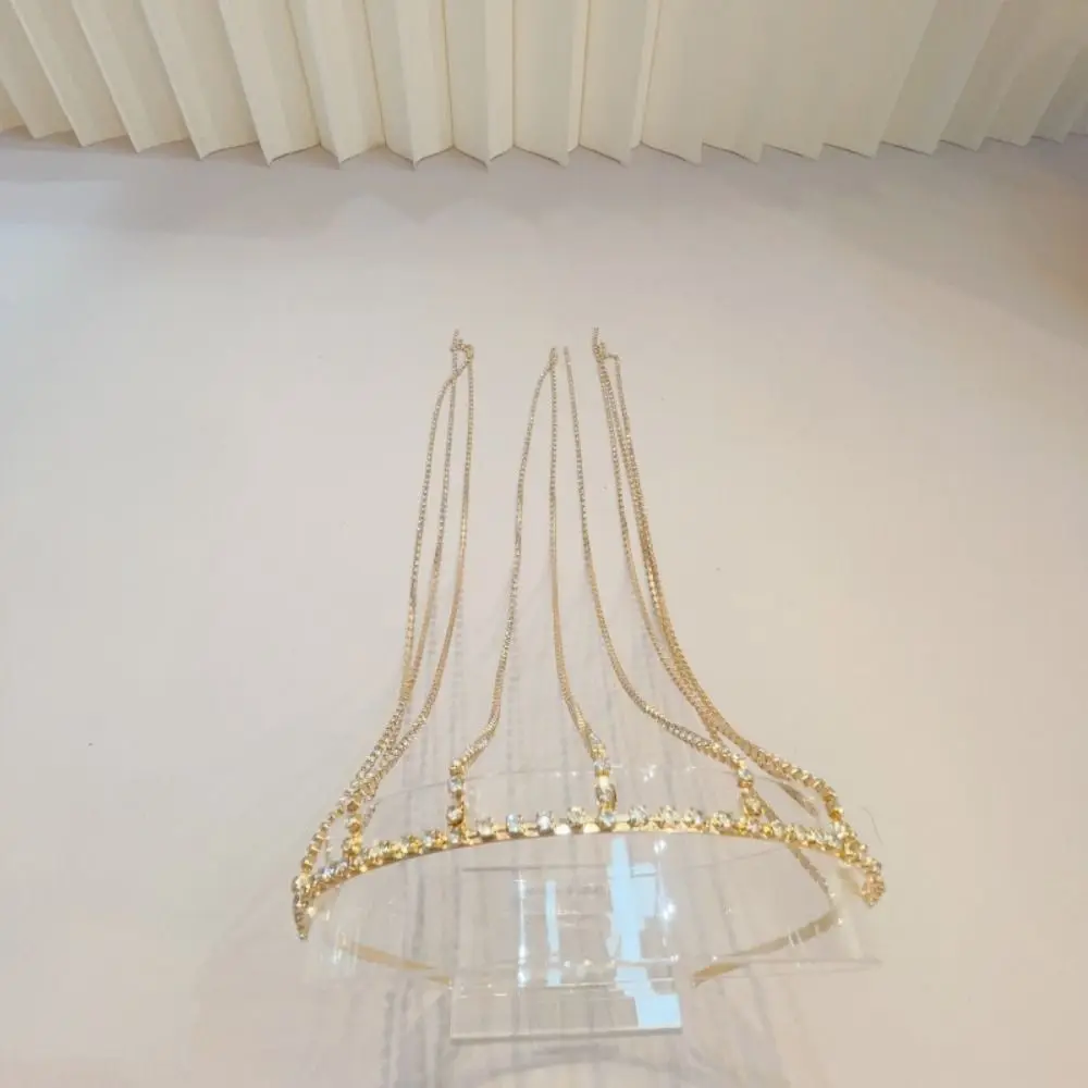 Exaggerated Design Rhinestones Tassel Headband Reflection Silver/Gold Long Tassel Hair Hoop Multi Layered Headpiece