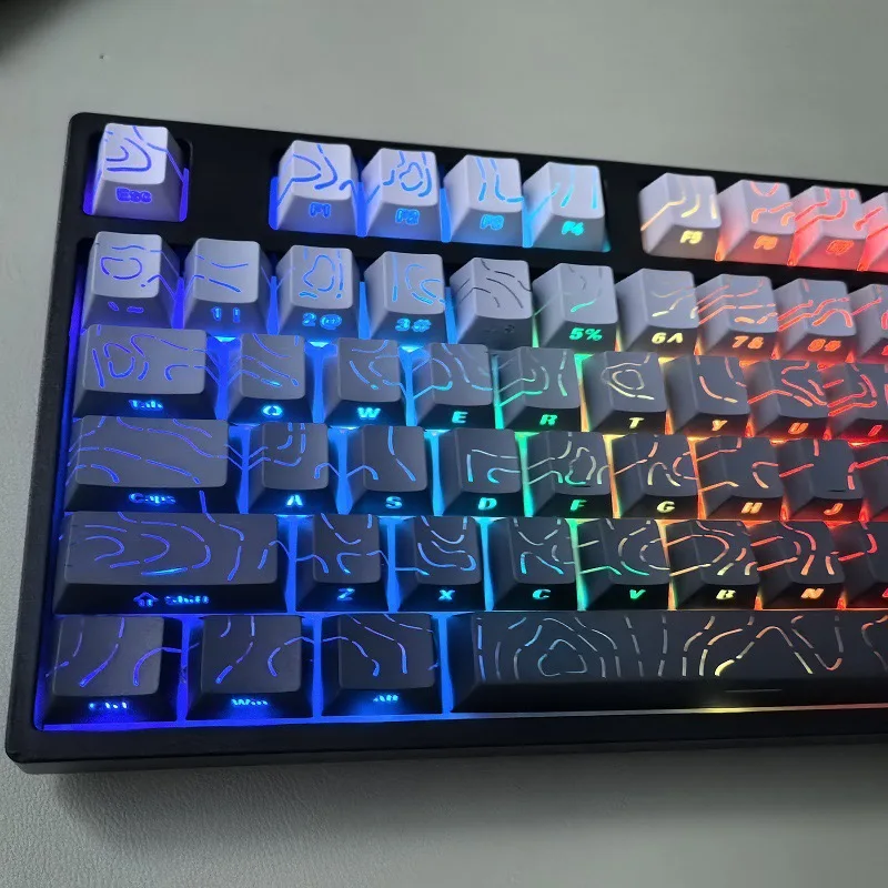 Contour Line Keycaps 4.0 Double Shot Side Print PBT OEM Profile Backlit Contour Keycaps ISO Layout For Mechanical Keyboard