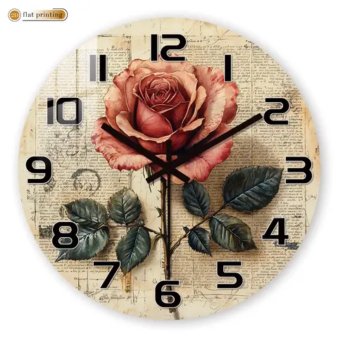 Vintage Rose Wall Clock, Antique Handwritten Background Decorative Piece, Shabby Chic Living Room Bedroom Decor
