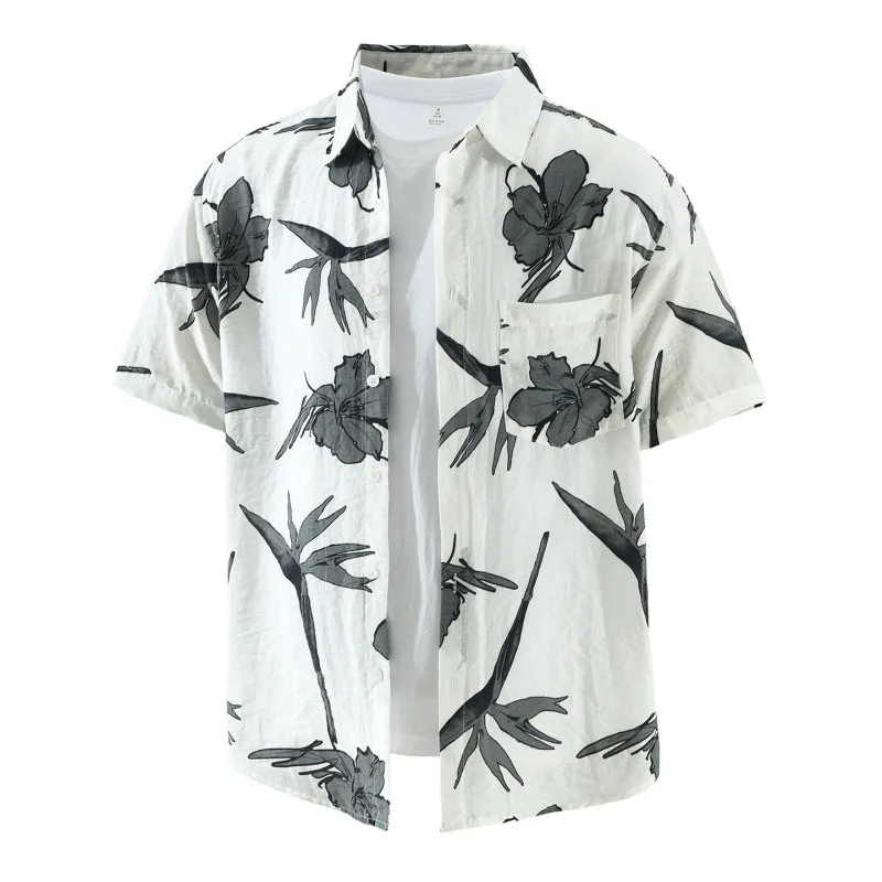 

Новая летняя гавайская рубашка 2026 года для мужчин, с коротким рукавом, с принтом, пляжная одежда, дышащая, молодежная модная рубашка