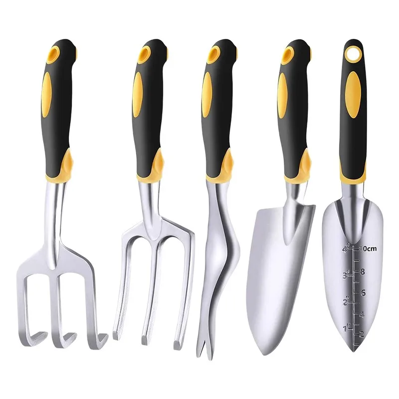 5Pcs Garden Tool Set, Comfort Grip Handle, Rake & Shovel Fit For Yard Planting & Weeding