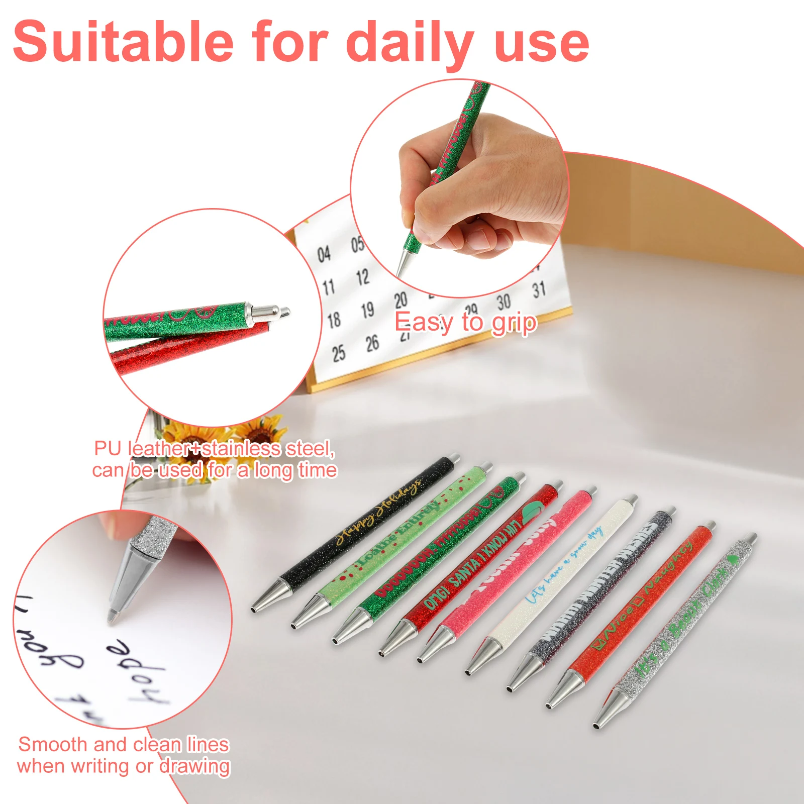 Point Metal Ballpoint Pens Easy to Use Ballpoint Pens Exquisite Pretty Glitter Pen Metal Retractable Pens Practical Passive