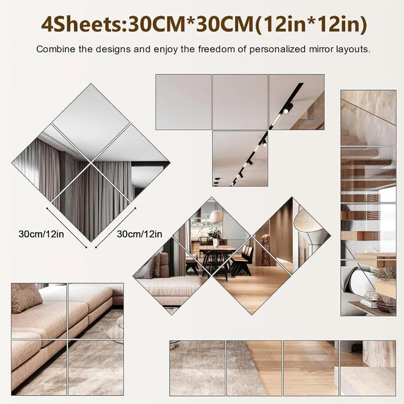 15/20/30cm 3D Self-adhesive Mirror Wall Stickers Thickened 2mm Flexible DIY Art Acrylic Mirror Stickers Living Room Decoration
