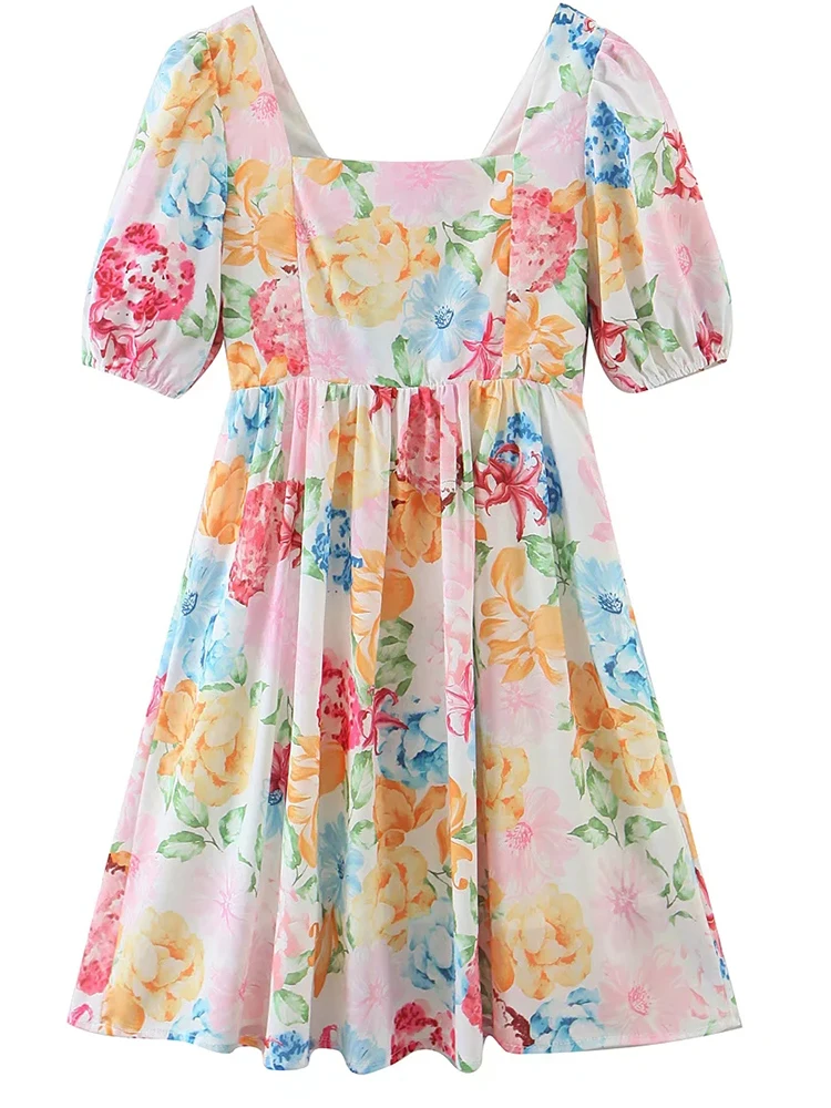 Gypsylady Boho Bloemen Chic Mini Jurk Fancy Geschilderd Zomer Vrouwen Jurken Puff Mouwen Backless Vakantie Casual Dames Vestidos