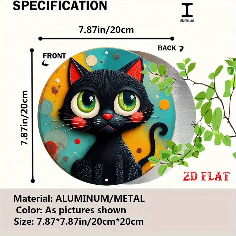 2D Flat, 1pc Round -Themed Retro Metal Wall Art - Vintage Feline & Feline Suitable for Home, Garage, Cafe - Aluminum Sign with