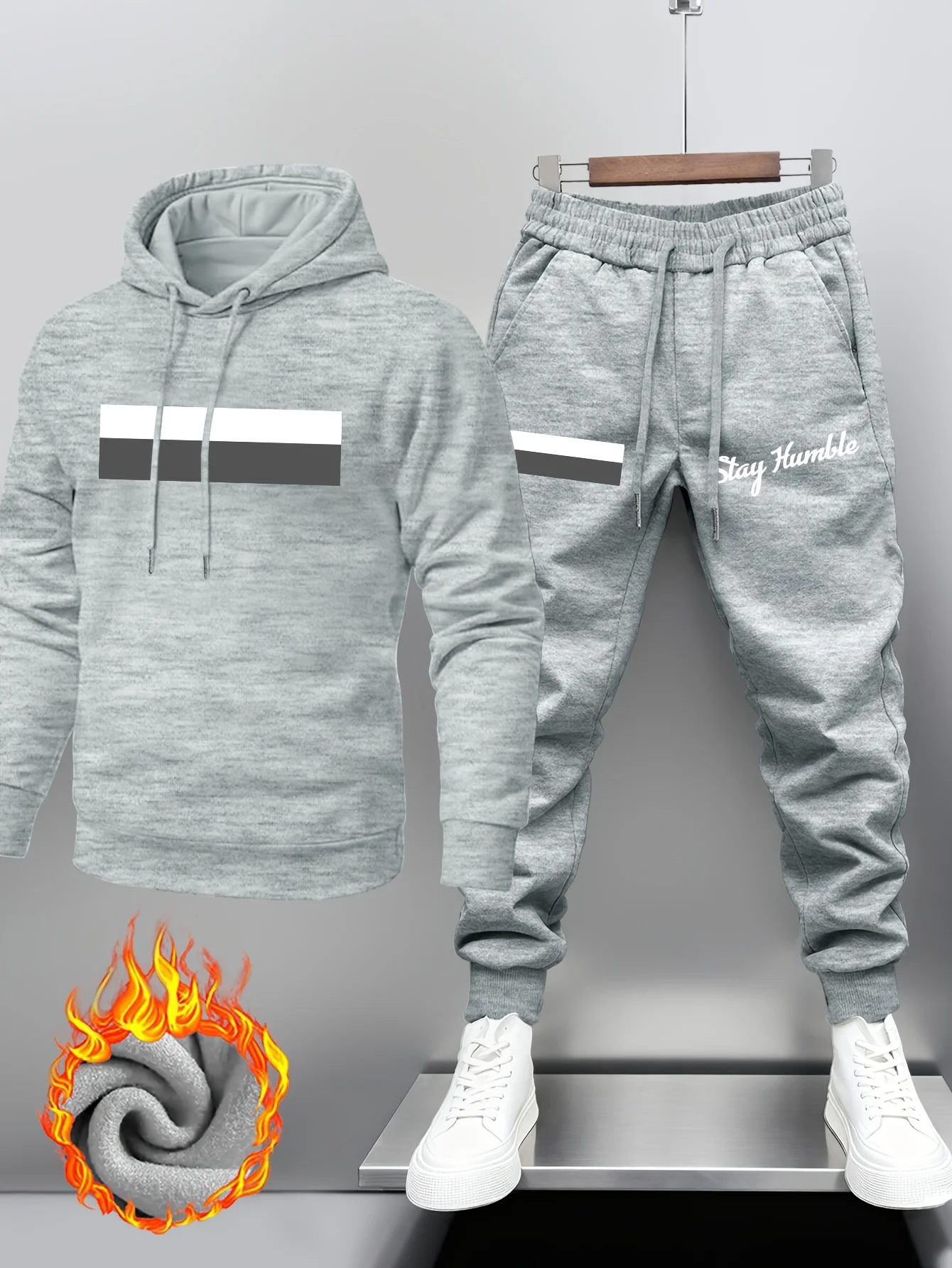 Men'S Hooded Sweatshirt and Jogger Pants Set | Casual Style with Side Stripe Design and Motivational Slogan, Slight Stretch Fabr - view 4