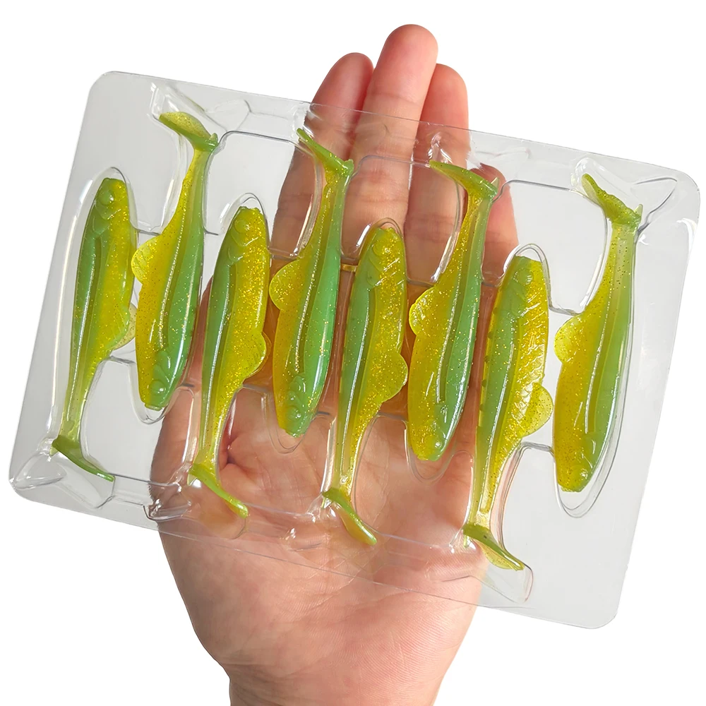 8 Stück Schwimmende T-Schwanz Weichköder 6,5cm 2,5g Glitzer Flexible Schwimmköder Künstliche Köder für Süßwasser Salzwasser Barsch Hecht – Detail 11