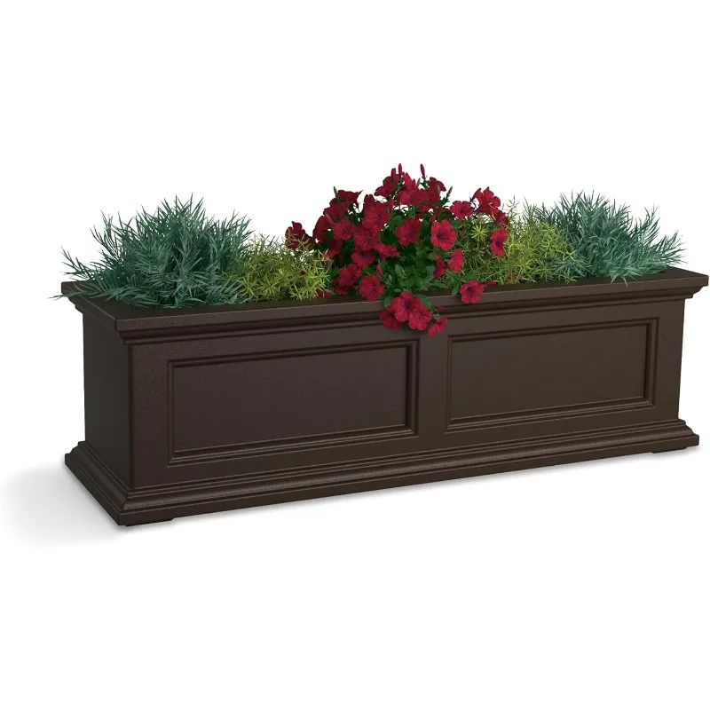 Fairfield 3ft Window Box - Espresso - Durable Self Watering Resin Planter with Wall Mount Brackets (5822-ES)