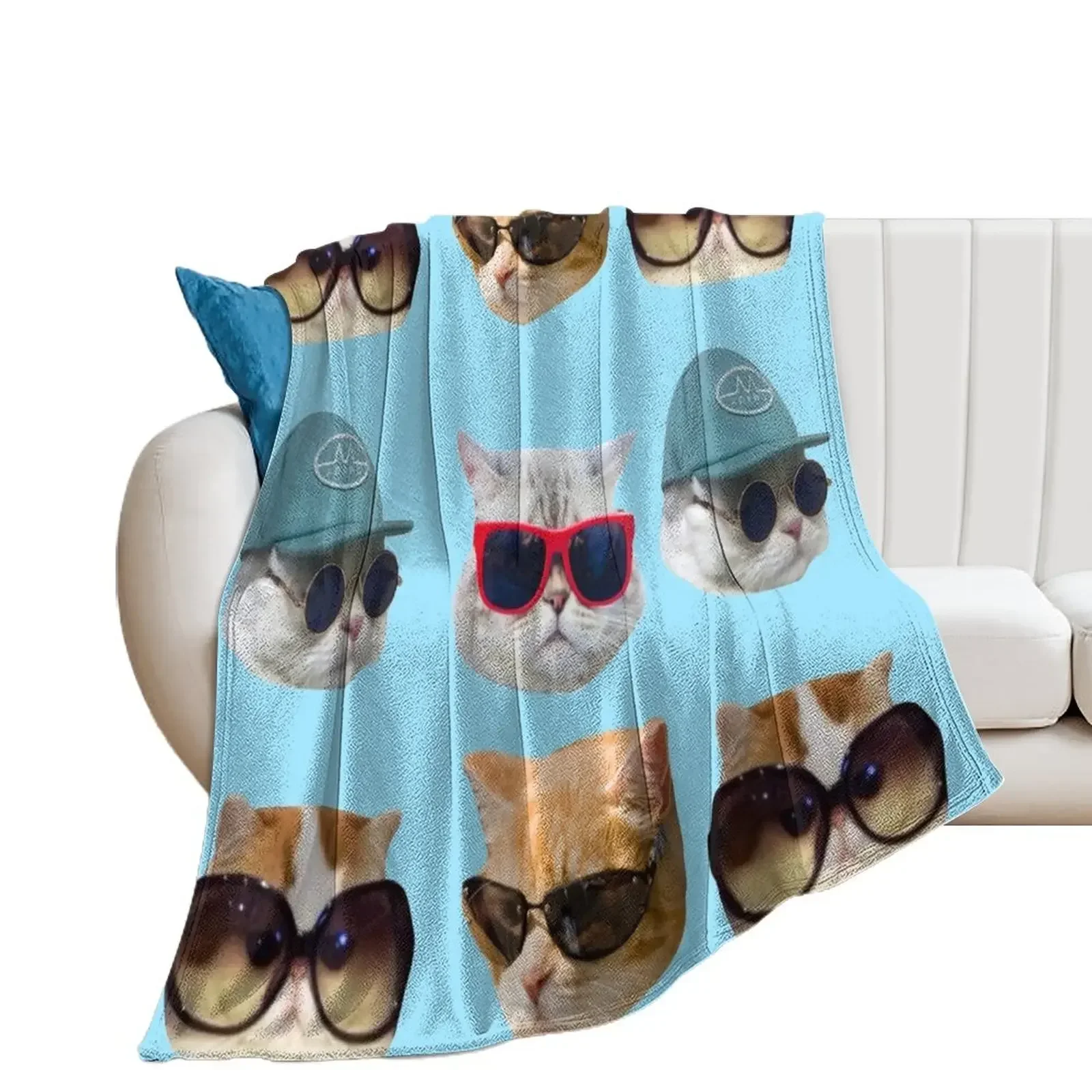 

Cats With Glasses Stickers Pack Throw Blanket For Decorative Sofa valentine gift ideas Soft Beds Blankets