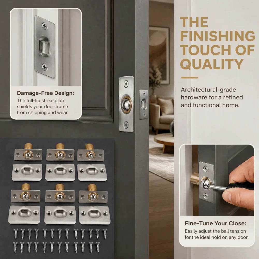 6pcs Strong Stainless Steel Door Ball Catch Silver Durable Adjustable Ball Catch Closet Ball Latch Pantry