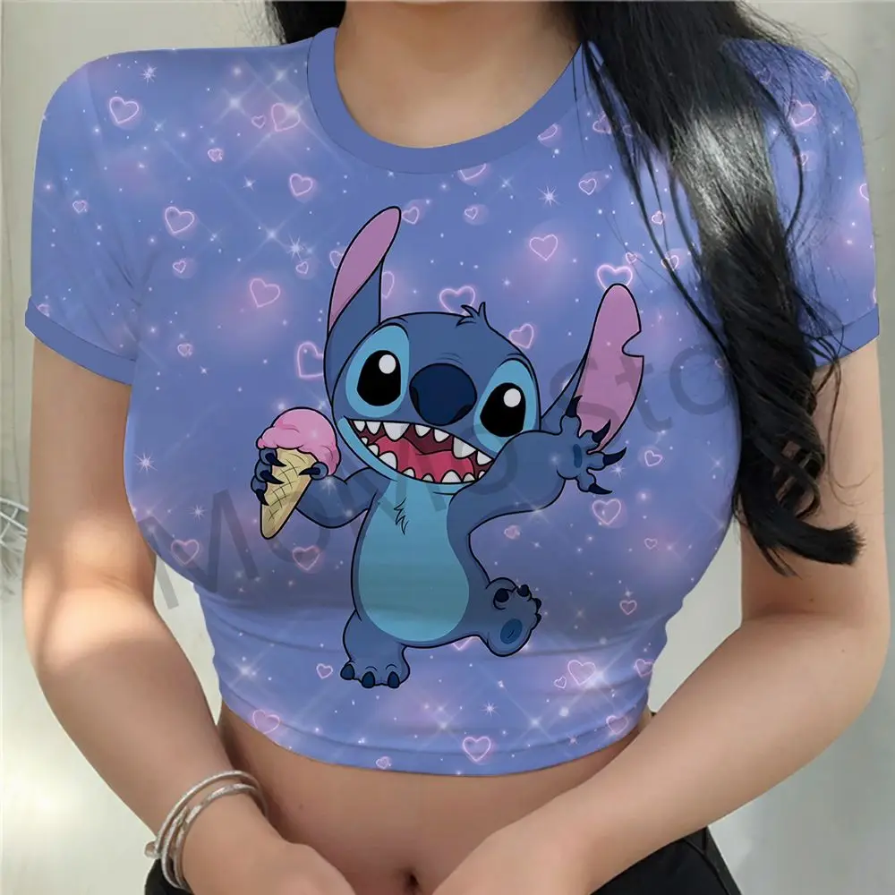 Kawaii Disney Stitch Women\'s Crop Top T-Shirt XS-3XL Party Anime Cheap Clothes 3D Short Sleeve Y2k Lovely Sale Summer O Neck