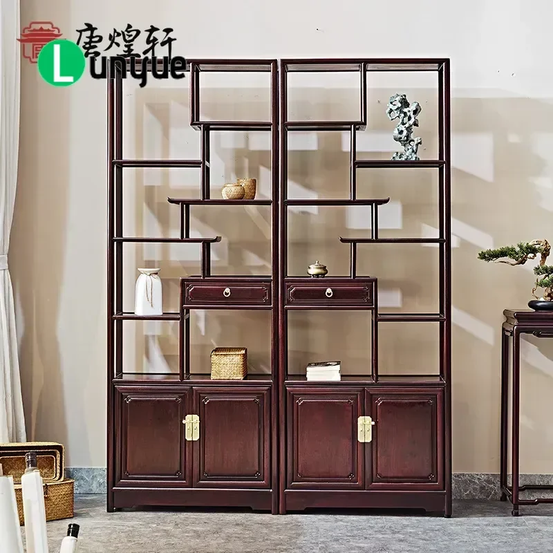Chinese Style Mahogany Bogu Frame Display Rack African Red Sandalwood Ming Style Drawer Shelf Living Room Furniture Storage