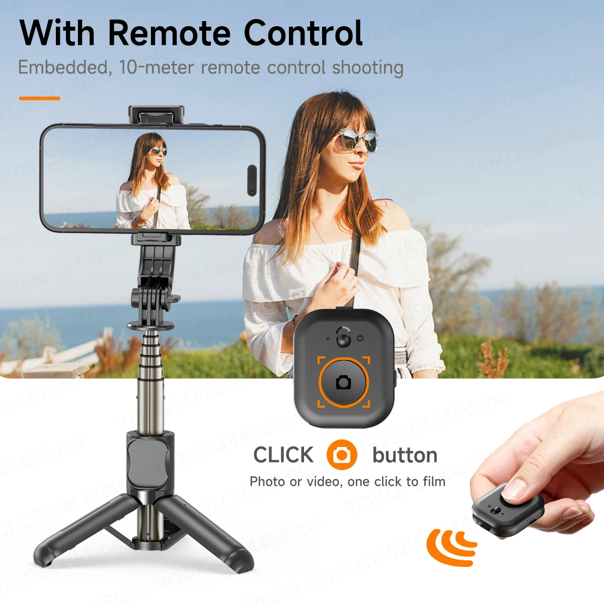 Mini Statyw Selfie Stick TOKQI z 3 Kolorowymi Światłami Wypełniającymi, Odłączanym Uchwytem, Obrotem 360° i Pilotem Bluetooth do Vlogów i Transmisji na Żywo — zdjęcie produktu 2