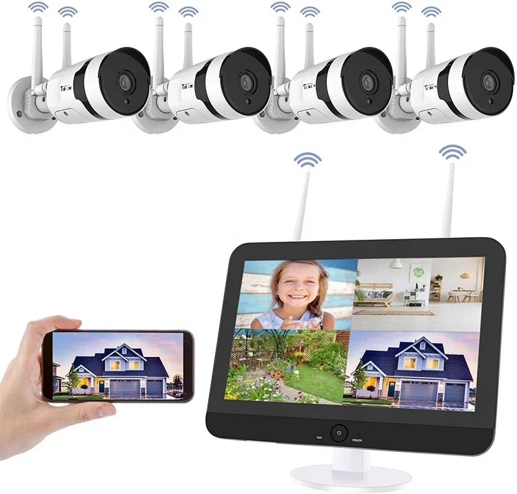 TSHICOM-Système de sécurité sans fil 1080p, kit nvr wifi 4ch, caméra de vidéosurveillance domestique longue portée, kits nvr, audio bidirectionnel, IP PRO étanche