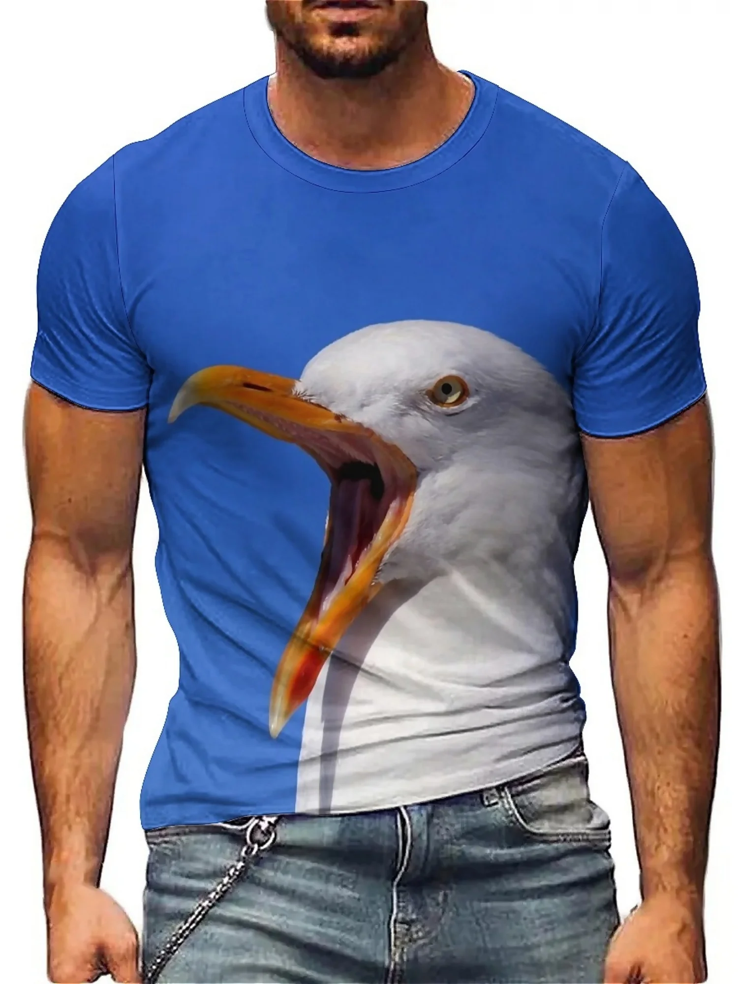 Men's 3D Bird Print T-Shirt - Short Sleeve, Breathable & Stretchy Casual Street Art Design for Gym, Party & Casual Attire,