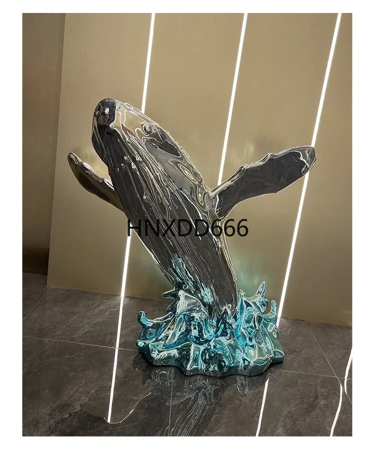 Whale Sculpture Ornament Dolphin Floor Decoration Sales Office Hotel Staircase Fiberglass Art