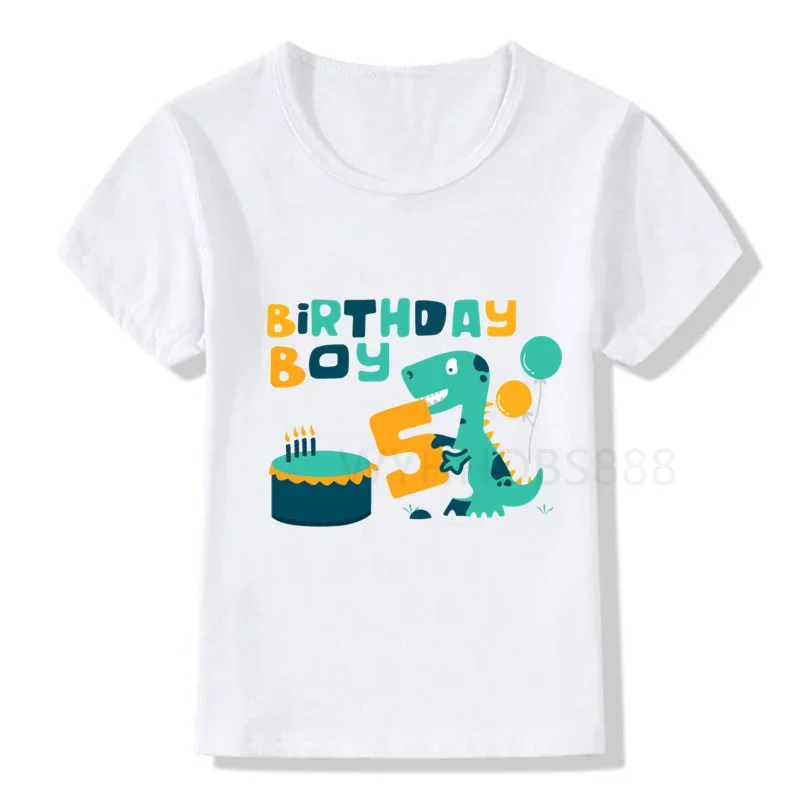 24M-8T  Kids Dinosaur Cartoon Birthday Number White T Shirt  Boys and Girls Summer Dino Top Birthday Gift Cute T Shirt