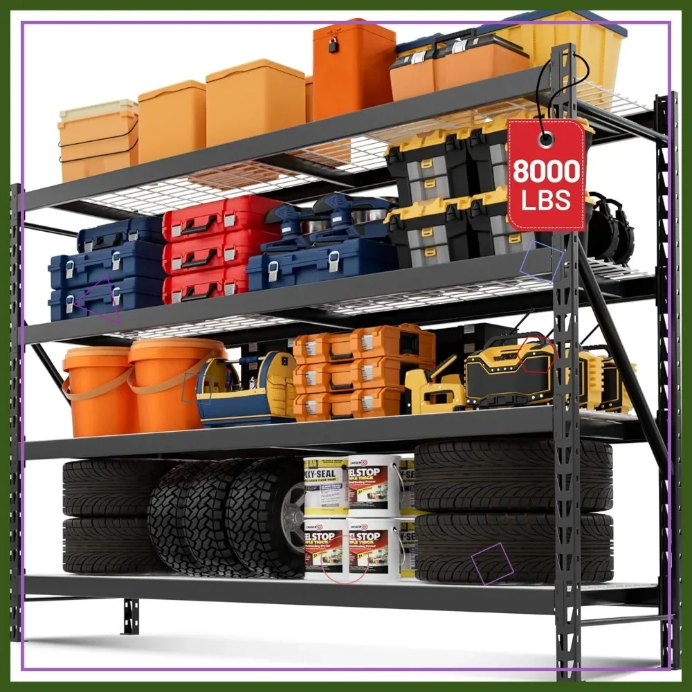 

Металлический стеллаж для тяжелых нагрузок 8000 фунтов, сверхширокий регулируемый стеллаж 77 дюймов для гаража, склада, подвала