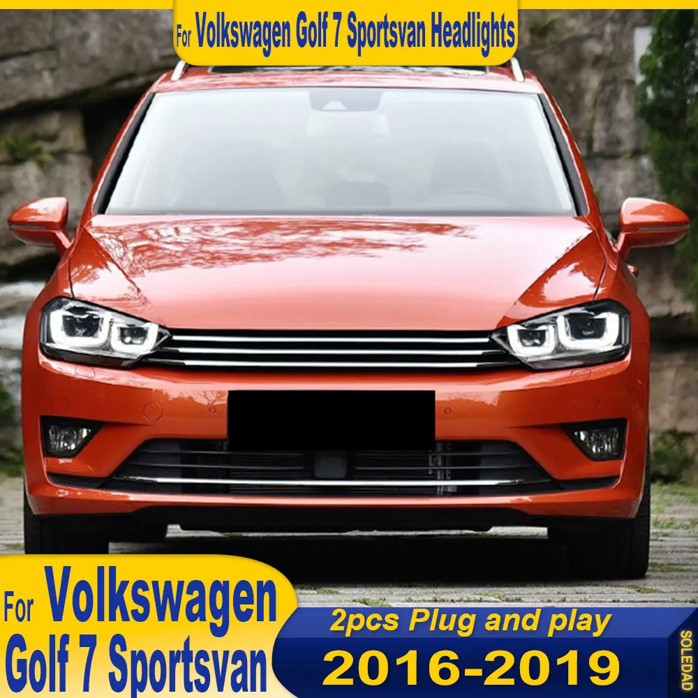

Светодиодные фары для VW Golf 7, автомобильные фары Sportsvan, 2016-2020, фары Sportsvan DRL, указатель поворота, дальний свет, проектор «ангельские глазки»