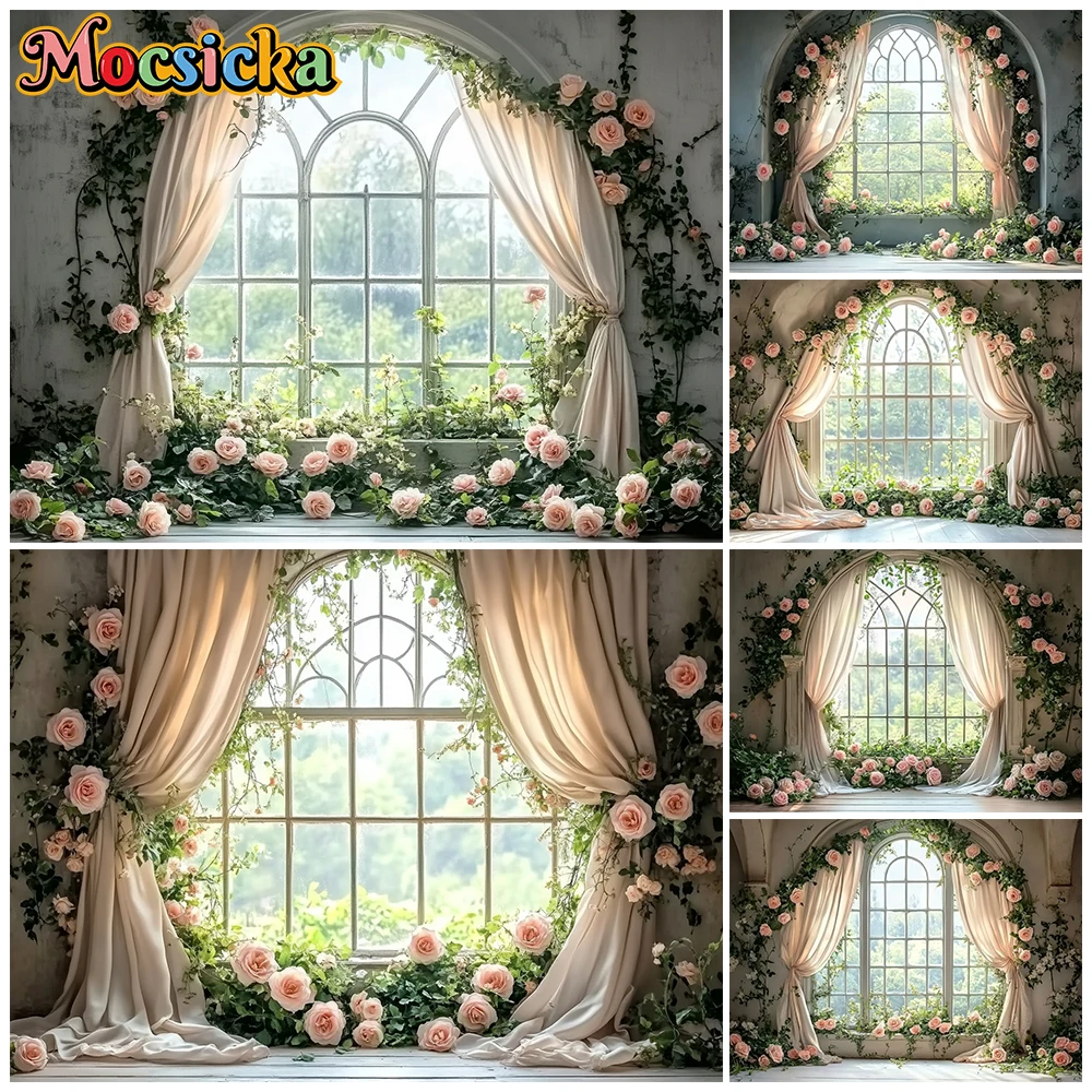 Mocsicka Wedding Backgrounds For Photographs Window Flowers Backdrop Family Portrait Birthday Home Decoratiions Studio Photocall
